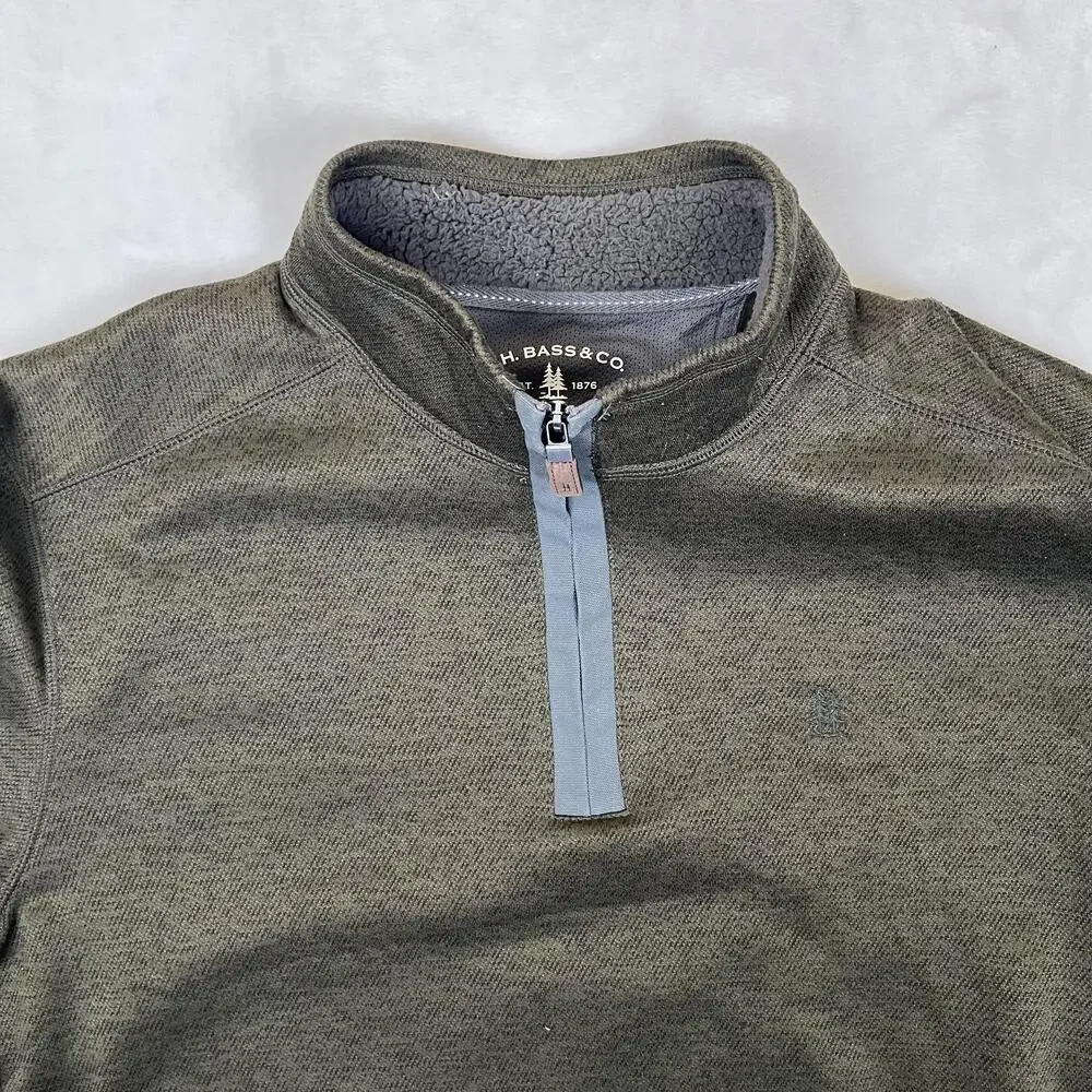 G.H. Bass & Co Sweater Mens XL Green 1/4 Zip Mock Neck Fleece Lined Pullover